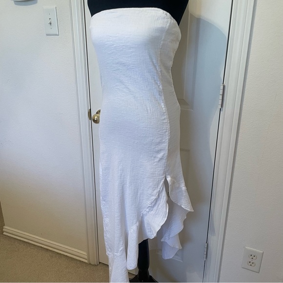 Free People White Strapless Ruffle-Hem Midi Dress - Picture 2 of 8